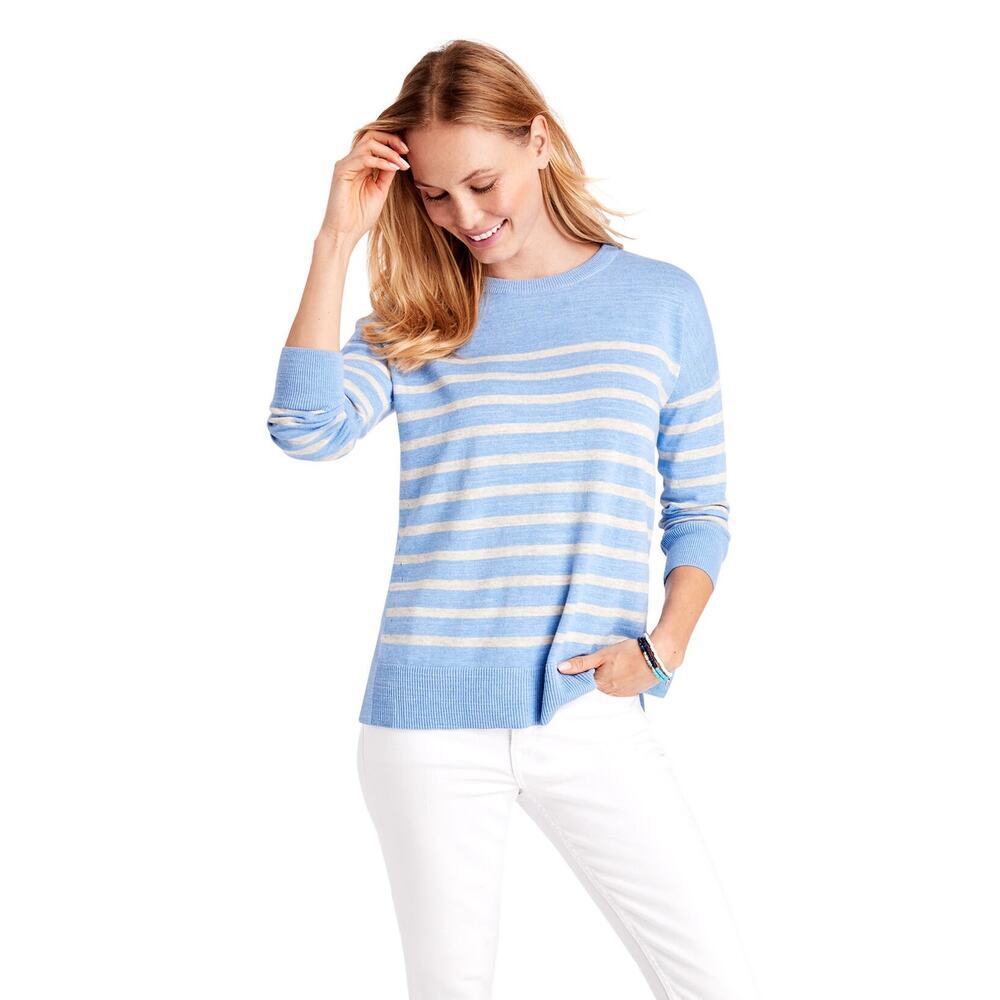 Vineyard Vines Relaxed Striped Cotton Sweater Hydrangea Heather Blue Gray Size M